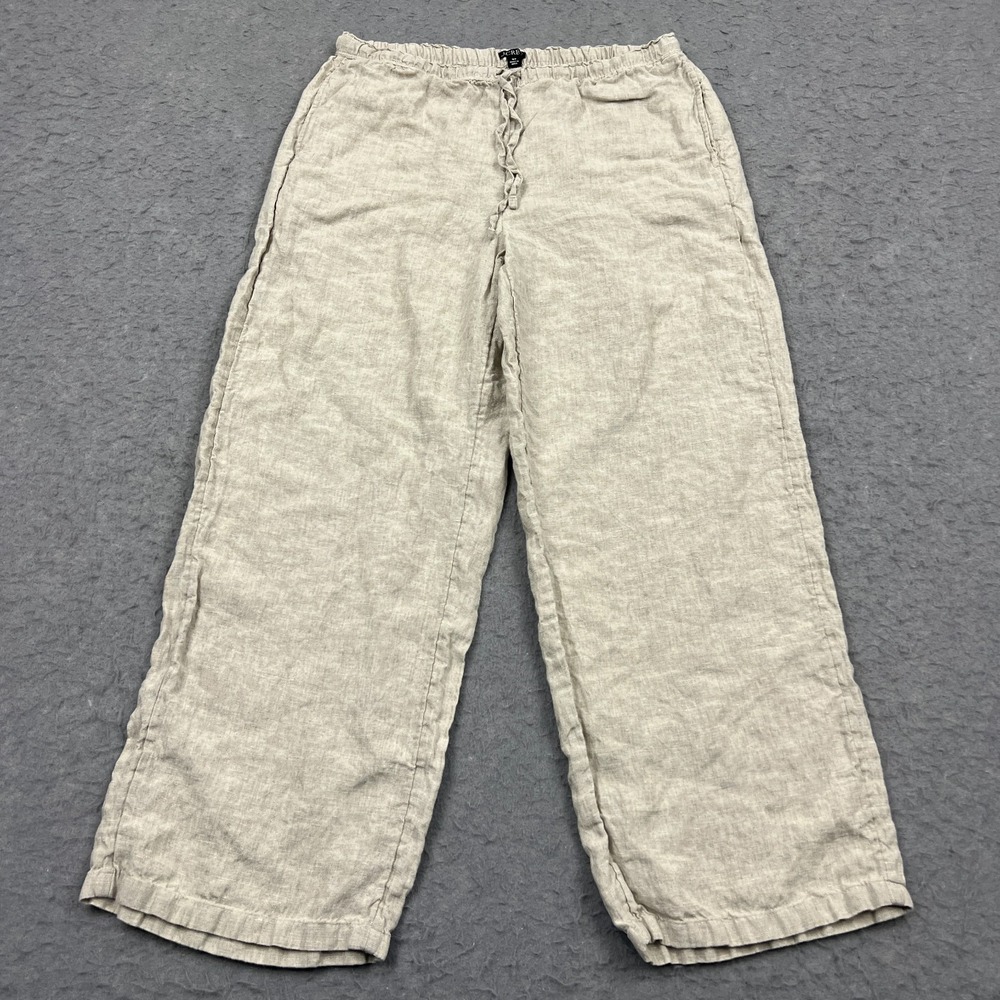 J Crew Soleil Pant Womens MP Medium Petite Flax Beige 100% Linen Drawstring Airy